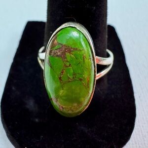 Green Copper Turquoise Stone Silver Ring